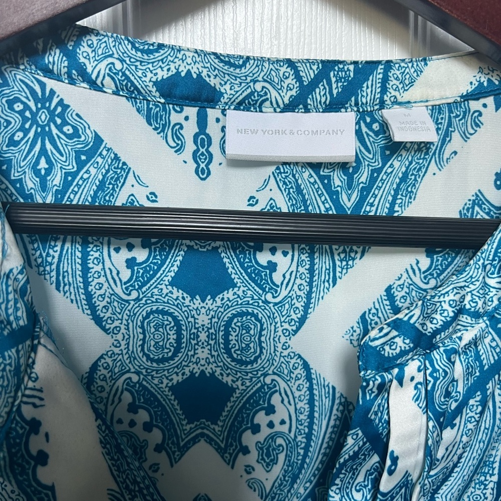 New York & Company Teal Paisley Blouse